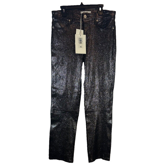 $1,198 FRAME Womens Pant 27 Gunmetal Metallic Lambs Leather Le High Straight A14 - Picture 5 of 14